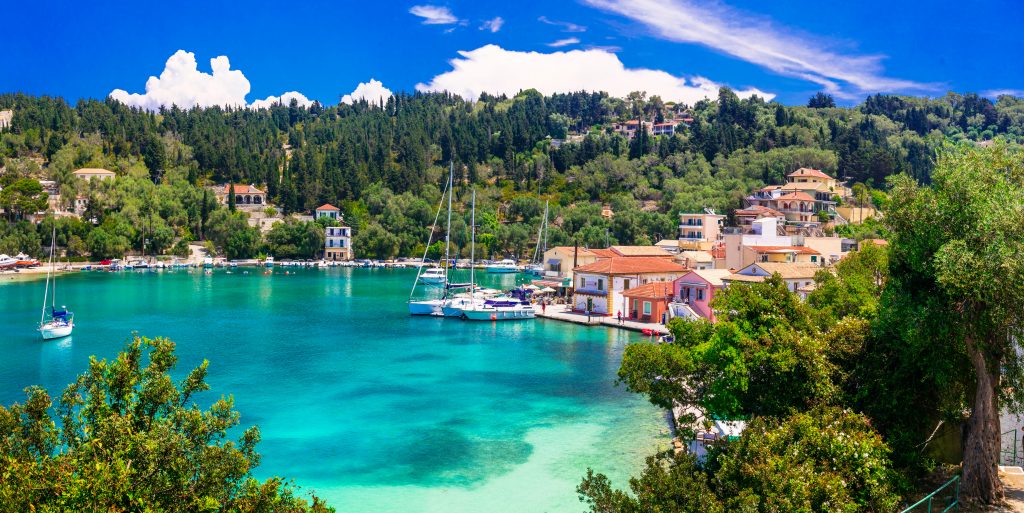 Blue green waters in Paxoi island Greece