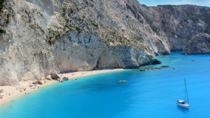 Blue green waters of Porto Katsiki beach Lefkada island Greece