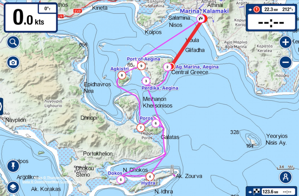 Sailing Tour 2 Map of Saronic Gulf Greece